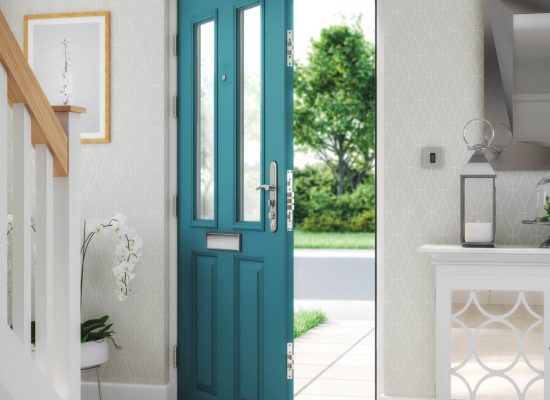 peacock blue panelled front door internal door & frame painting sg